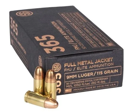 Elite Performance 365 Full Metal Jacket 115 gr 9mm Handgun Ammo - 50 Round Box