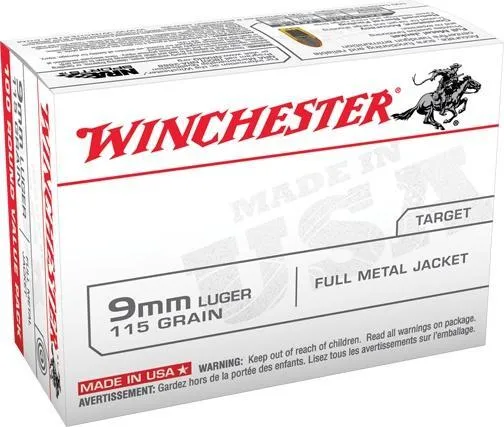 USA Full Metal Jacket 115 gr 9mm Handgun Ammo - 100 Round Box