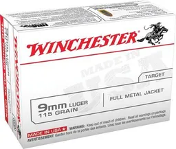 USA Full Metal Jacket 115 gr 9mm Handgun Ammo - 100 Round Box