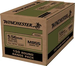 USA M855 Green Tip Full Metal Jacket 62 gr 5.56 NATO Rifle Ammo - 150 Rounds