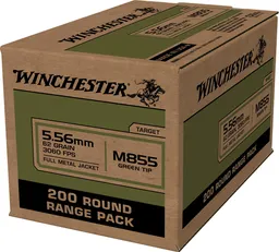 USA M855 Green Tip Full Metal Jacket 62 gr 5.56 NATO Rifle Ammo - 200 Rounds