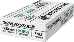 USA M855 Green Tip Full Metal Jacket 62 gr 5.56 NATO Rifle Ammo - 20 Rounds