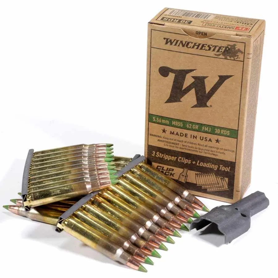 USA M855 Green Tip Full Metal Jacket 62 gr 5.56 NATO Rifle Ammo - 30 Rounds