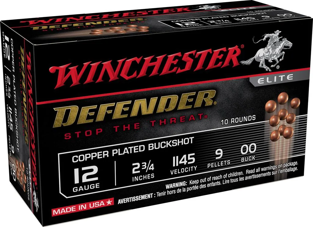 Defender Copper 00 Buckshot 12 Gauge Shotgun Ammo - 10 Round Box