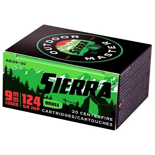 Outdoor Master Hollow Point 124 gr 9mm Handgun Ammo - 20 Round Box