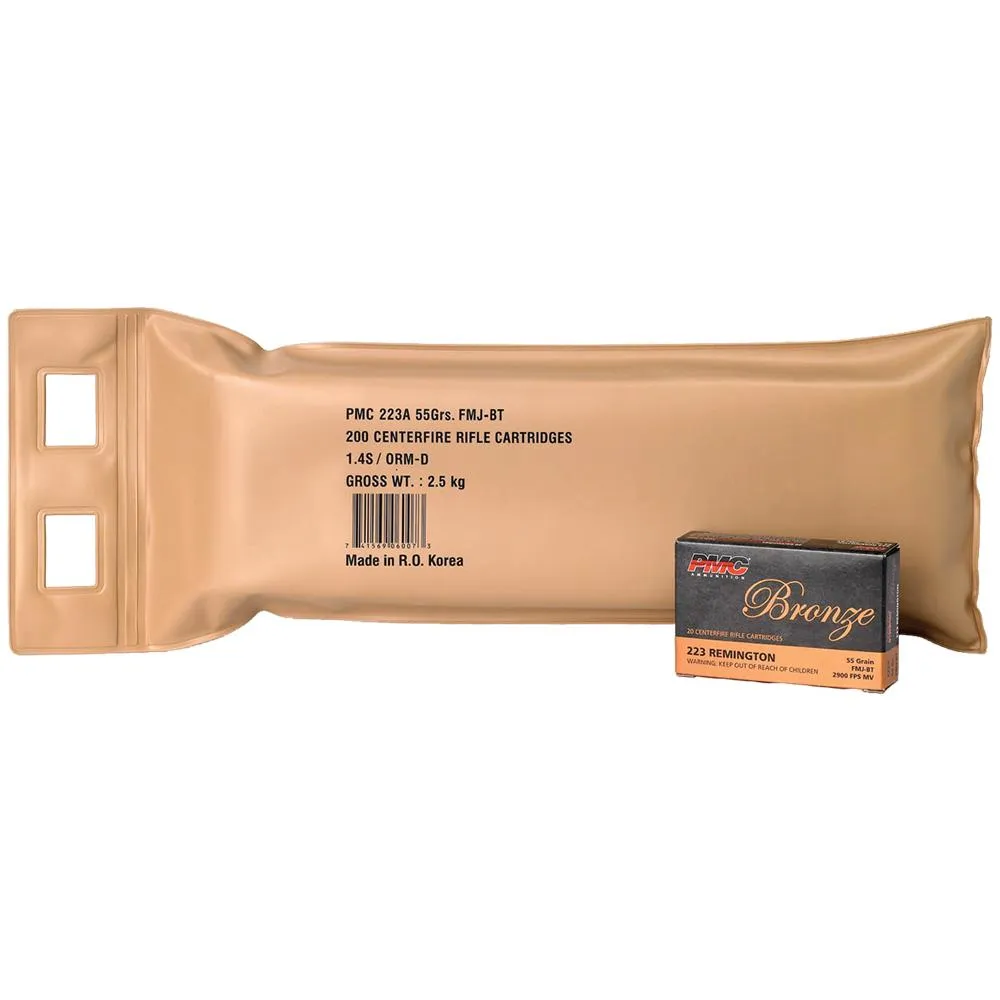 Bronze Battle Pack Full Metal Jacket Boat Tail 55 gr 223 Remington Rifle Ammo - 200 Round Box