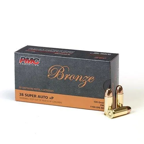 Bronze Full Metal Jacket 130 gr 38 Super+P Handgun Ammo - 50 Round Box
