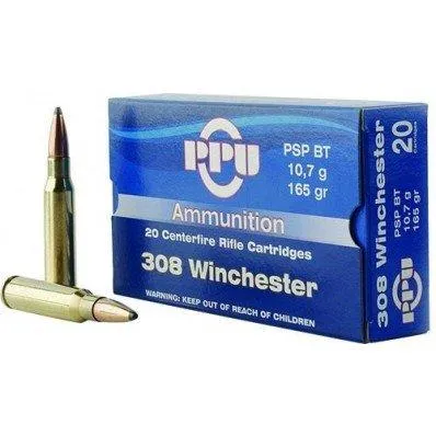 Standard Soft Point Boat Tail 165 gr 308 Winchester Rifle Ammo - 20 Round Box