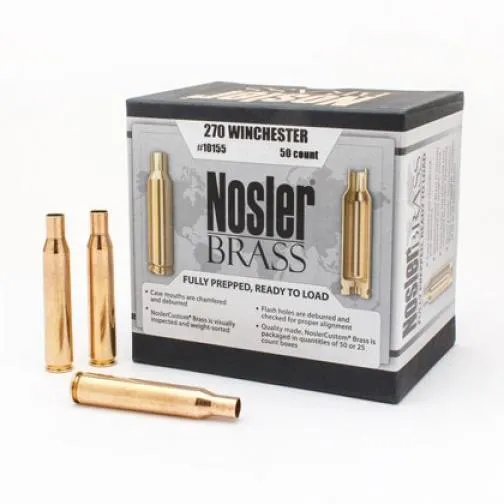 Unprimed Brass 270 Winchester Rifle Cartridge Cases- 50 Round Box
