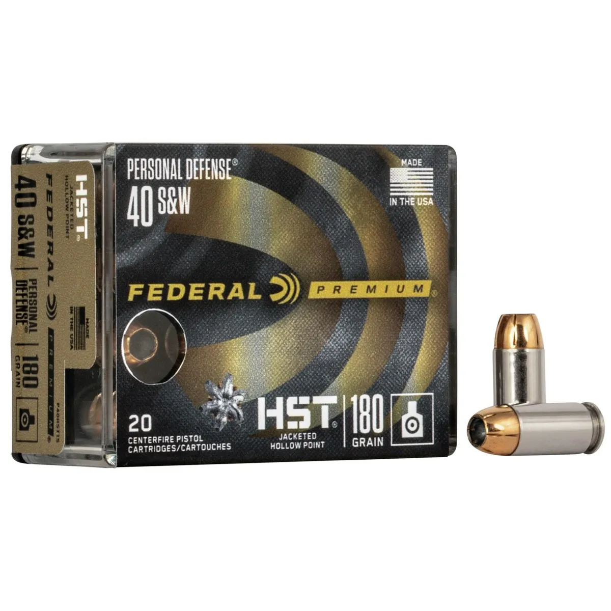 Premium Personal Defense HST Hollow Point 180 gr 40 S&W Handgun Ammo - 20 Round Box