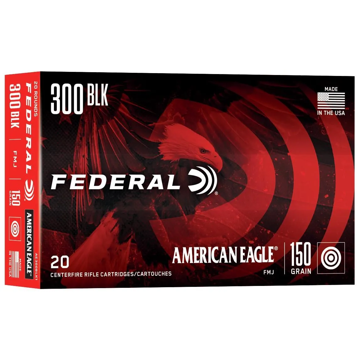 American Eagle Full Metal Jacket Boat Tail 150 gr 300 AAC Blackout Rifle Ammo - 20 Round Box