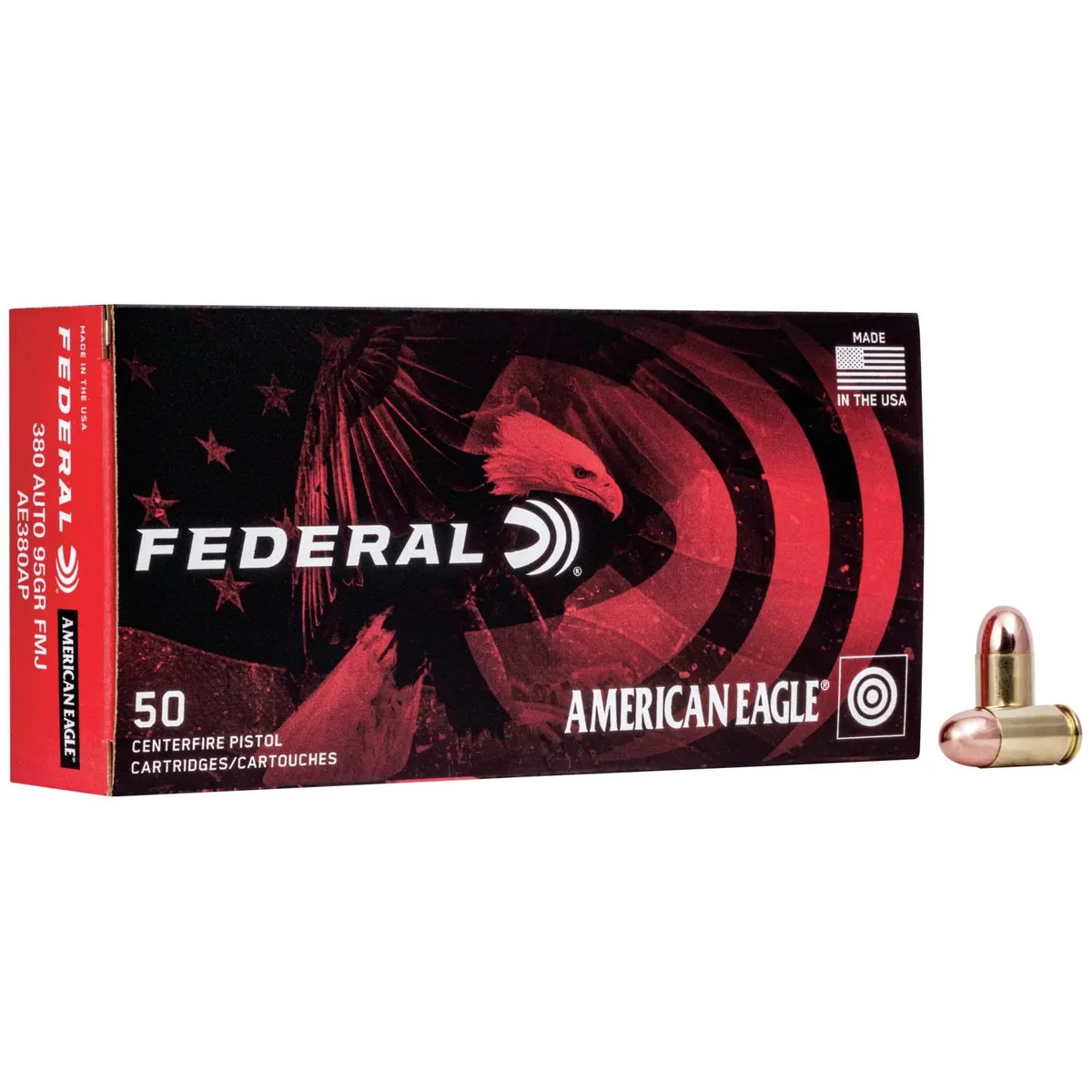 American Eagle Full Metal Jacket 95 gr 380 ACP Handgun Ammo - 50 Round Box