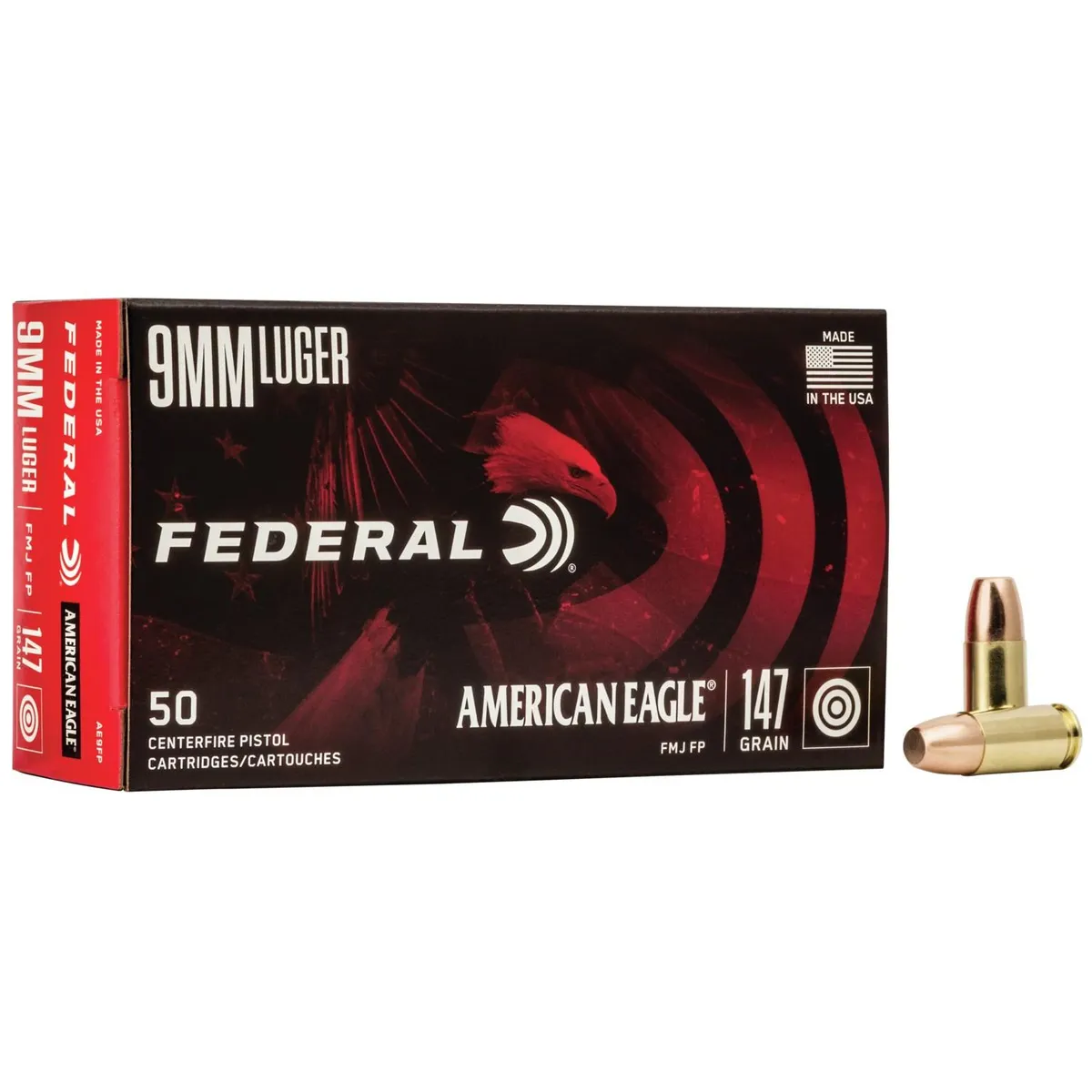 American Eagle Full Metal Jacket 147 gr 9mm Handgun Ammo - 50 Round Box
