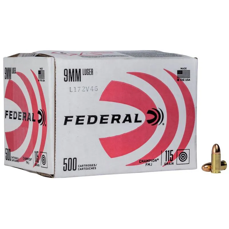 Champion Training Full Metal Jacket 115 gr 9mm Handgun Ammo - 500 Round Box