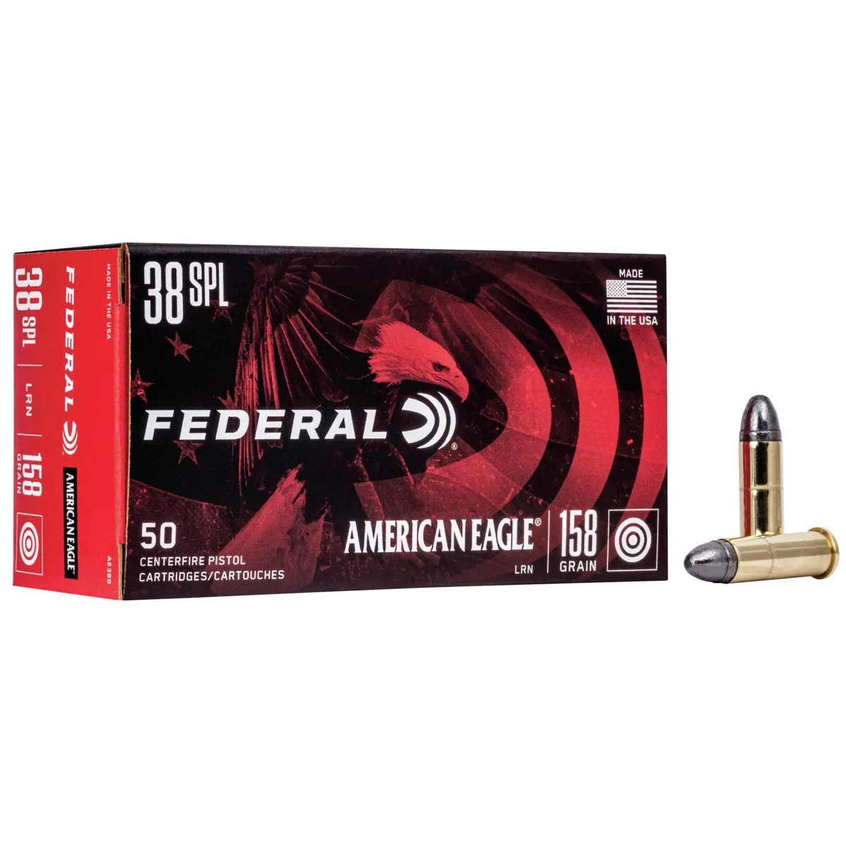 American Eagle Lead Round Nose 158 gr 38 Special Handgun Ammo - 50 Round Box