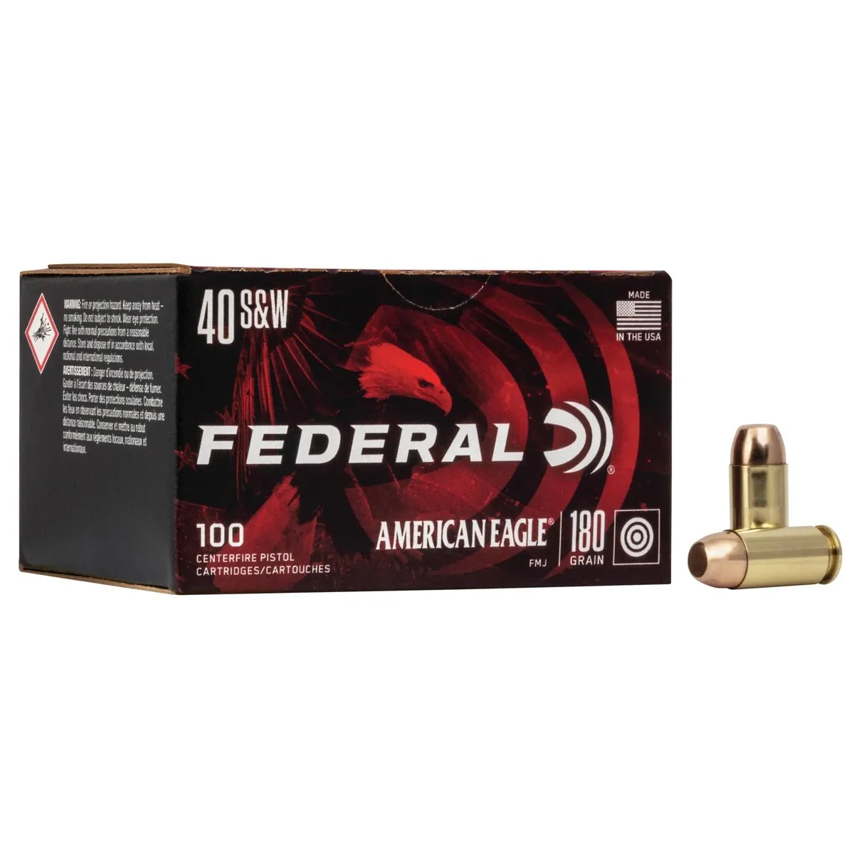 American Eagle Full Metal Jacket 180 gr 40 S&W Handgun Ammo - 100 Round Box