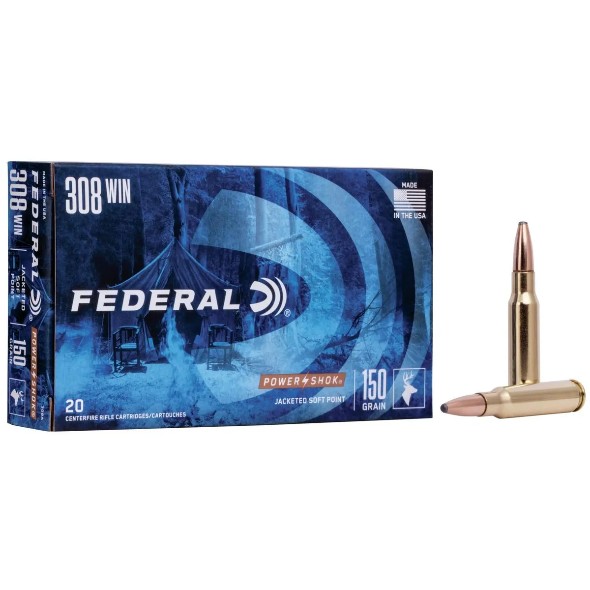 Power-Shok Jacketed Soft Point 150 gr 308 Winchester Rifle Ammo - 20 Round Box