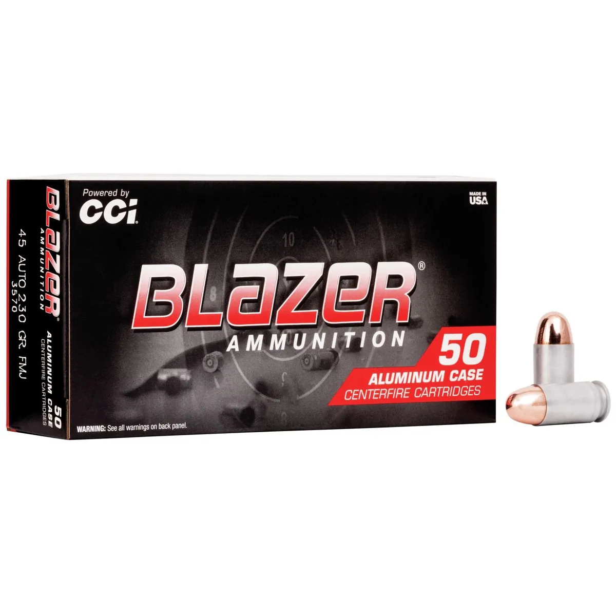 Blazer Aluminum Full Metal Jacket 45 ACP Handgun Ammo - 50 Round Box