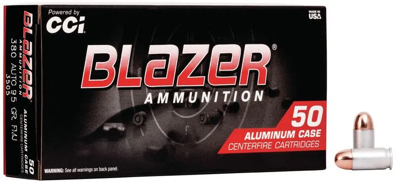 Blazer Aluminum Full Metal Jacket 380 ACP Handgun Ammo - 50 Round Box