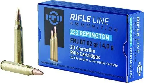 Standard Full Metal Jacket Boat Tail 62 gr 223 Remington Rifle Ammo - 20 Round Box