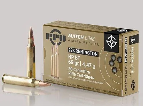 Match Hollow Point Boat Tail 69 gr 223 Remington Rifle Ammo - 20 Round Box