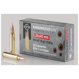 Rangemaster Full Metal Jacket Boat Tail 55 gr 5.56 NATO Rifle Ammo - 20 Round Box