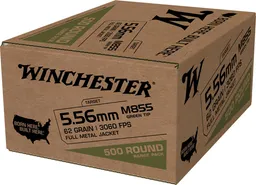 USA M855 Green Tip Full Metal Jacket 62 gr 5.56 NATO Rifle Ammo - 500 Round