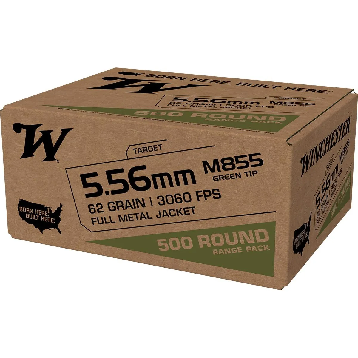 USA M855 Green Tip Full Metal Jacket 62 gr 5.56 NATO Rifle Ammo - 500 Round