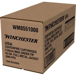 USA M855 Green Tip Full Metal Jacket 62 gr 5.56 NATO Rifle Ammo - 1000 Round