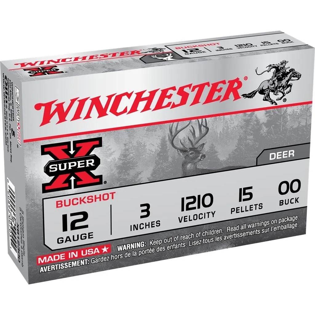 Super X 00 Buckshot 3" 12 Gauge Shotgun Ammo - 5 Round Box