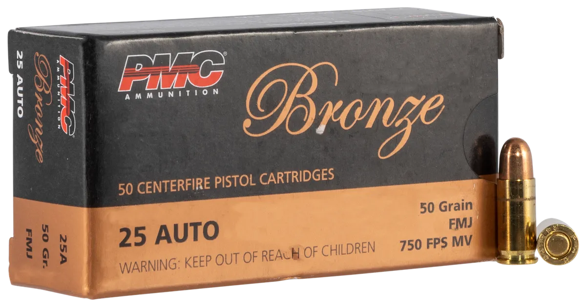 Bronze Full Metal Jacket 50 gr 25 ACP Handgun Ammo - 50 Round Box