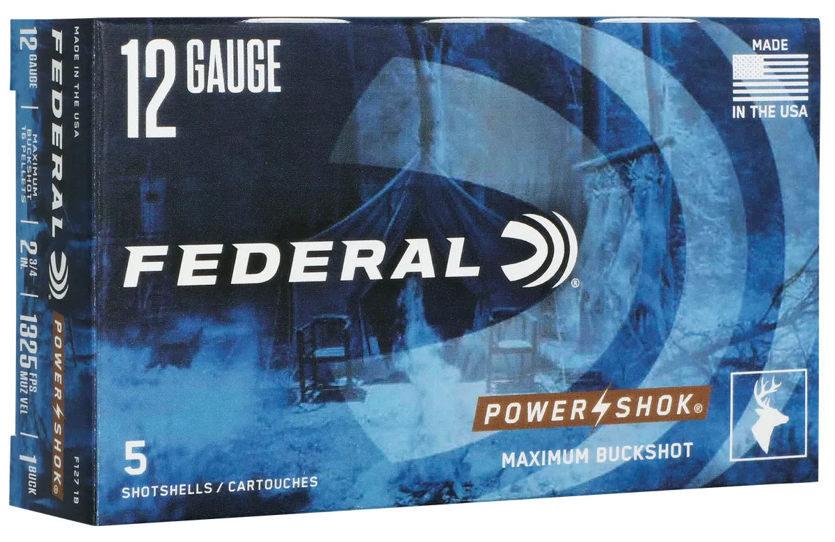 Power-Shock #1 Buckshot 2-3/4" 12 Gauge Shotgun Ammo - 5 Round Box