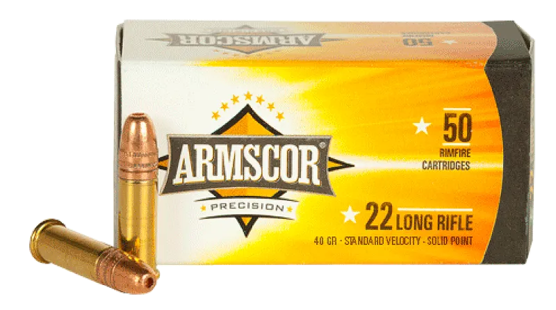 Precision Standard Velocity Solid Point 40 gr 22 Long Rifle Rimfire Ammo - 50 Round Box