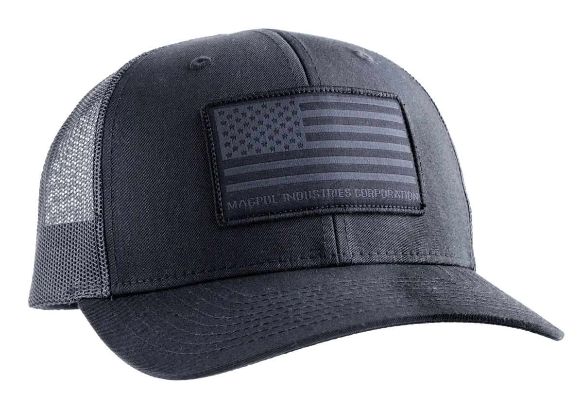 Standard American Flag Patch Adjustable Snapback Trucker Hat - Black