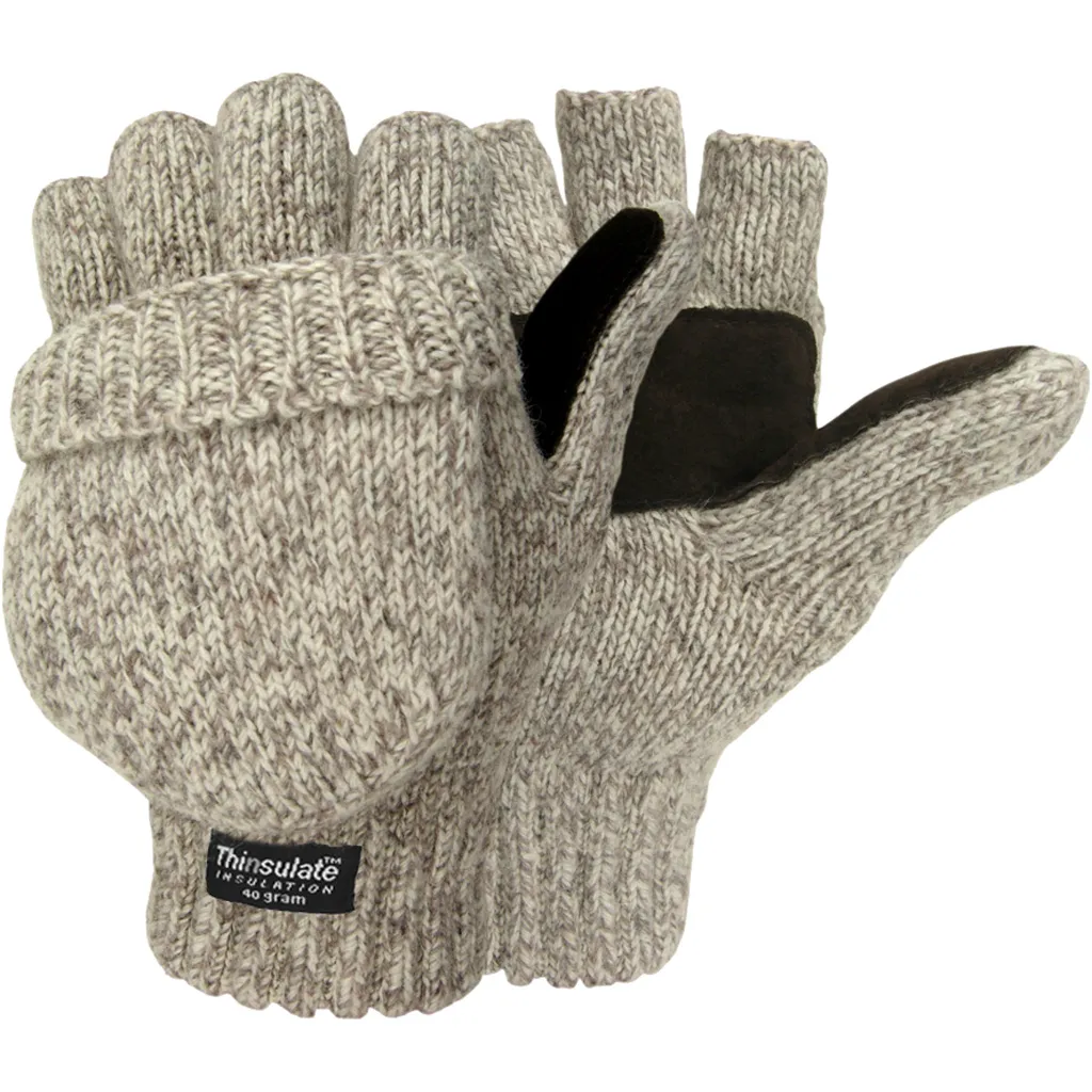 Men's Insulated Ragg Wool Pop-Top Mittens - Oatmeal