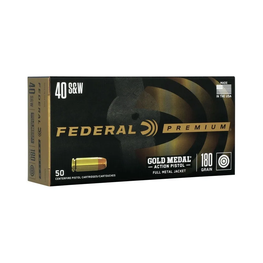 Premium Gold Medal Action Full Metal Jacket 180 gr 40 S&W Handgun Ammo - 50 Round Box