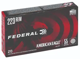 American Eagle Full Metal Jacket Boat Tail 55 gr 223 Remington Rifle Ammo - 20 Round Box
