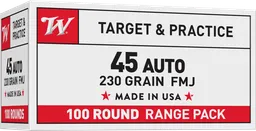 USA Full Metal Jacket 230 gr 45 ACP Handgun Ammo - 100 Round Box