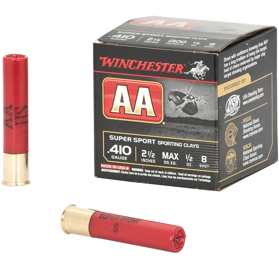 AA Super Sport Sporting Clays #8 2-1/2" 410 Gauge Shotgun Ammo - 25 Round Box