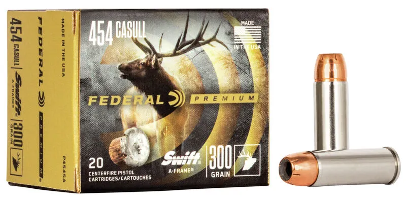 Premium Swift A Frame 300 gr 454 Casull Handgun Ammo - 20 Round Box