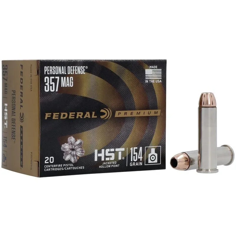 Premium Personal Defense HST Jacketed Hollow Point 154 gr 357 Magnum Handgun Ammo - 20 Round Box