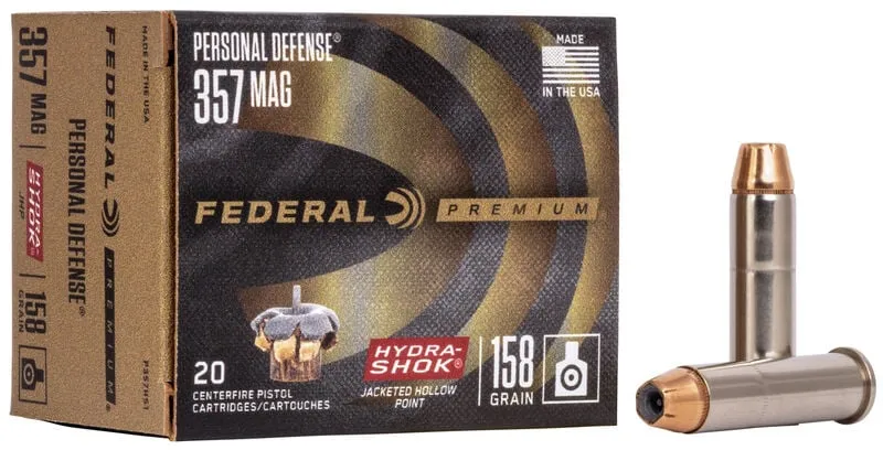 Premium Personal Defense Hydra-Shok Jacketed Hollow Point 158 gr 357 Magnum Handgun Ammo - 20 Round Box