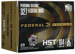 Premium Personal Defense Jacketed Hollow Point 104 gr 327 Federal Magnum Handgun Ammo - 20 Round Box