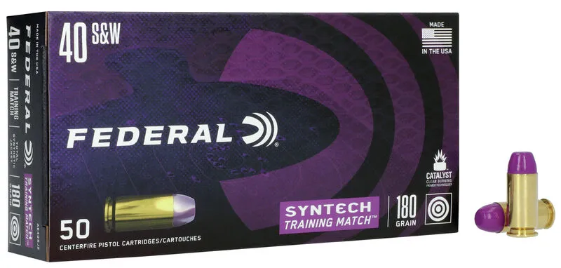 Syntech Training Match Total Jacket Flat Nose 180 gr 40 S&W Handgun Ammo - 50 Round Box