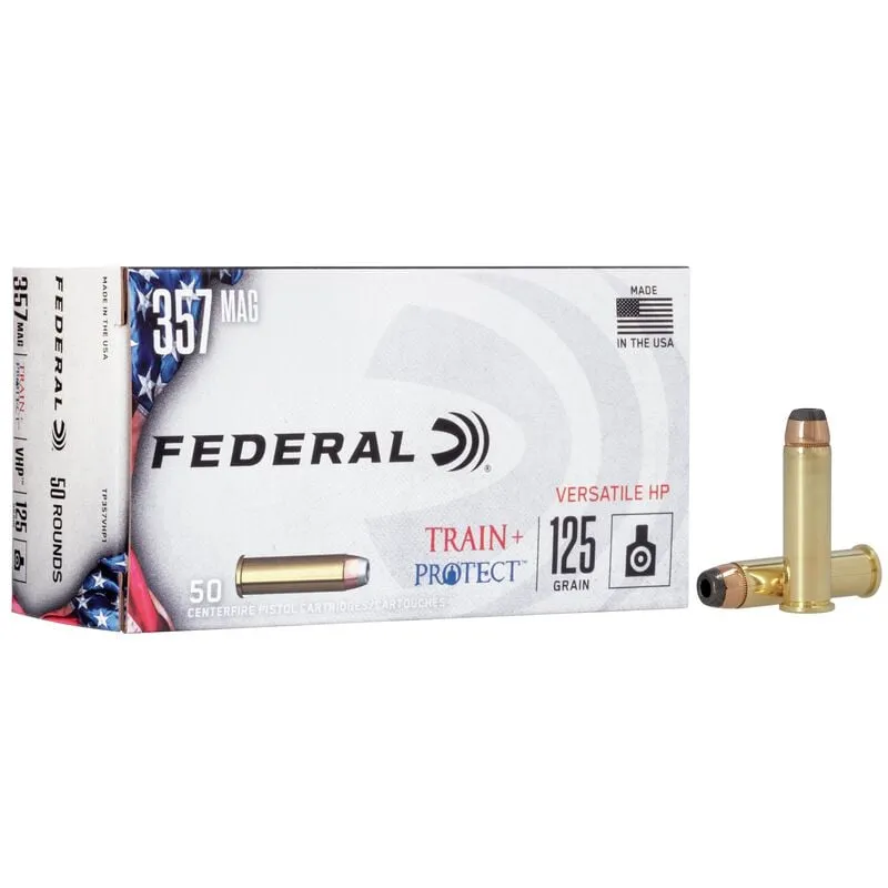 Train & Protect Versatile Hollow Point 125 gr 357 Magnum Handgun Ammo - 50 Round Box