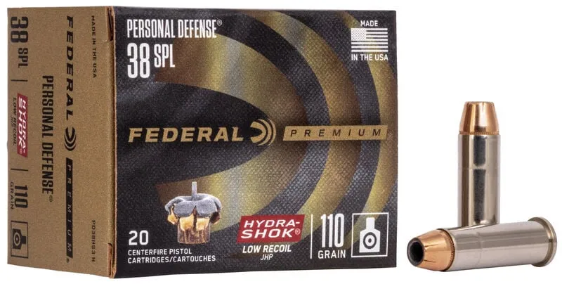 Premium Hydra-Shok Jacketed Hollow Point 110 gr 38 Special Handgun Ammo - 20 Round Box