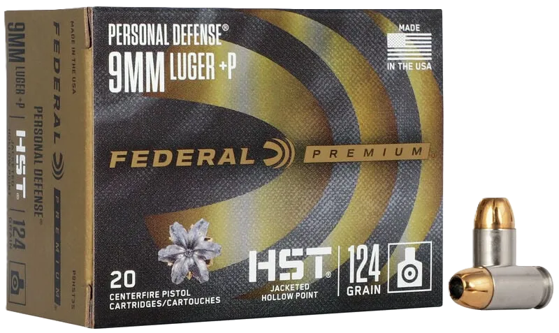 Premium HST Jacketed Hollow Point 124 gr 9mm Handgun Ammo - 20 Round Box