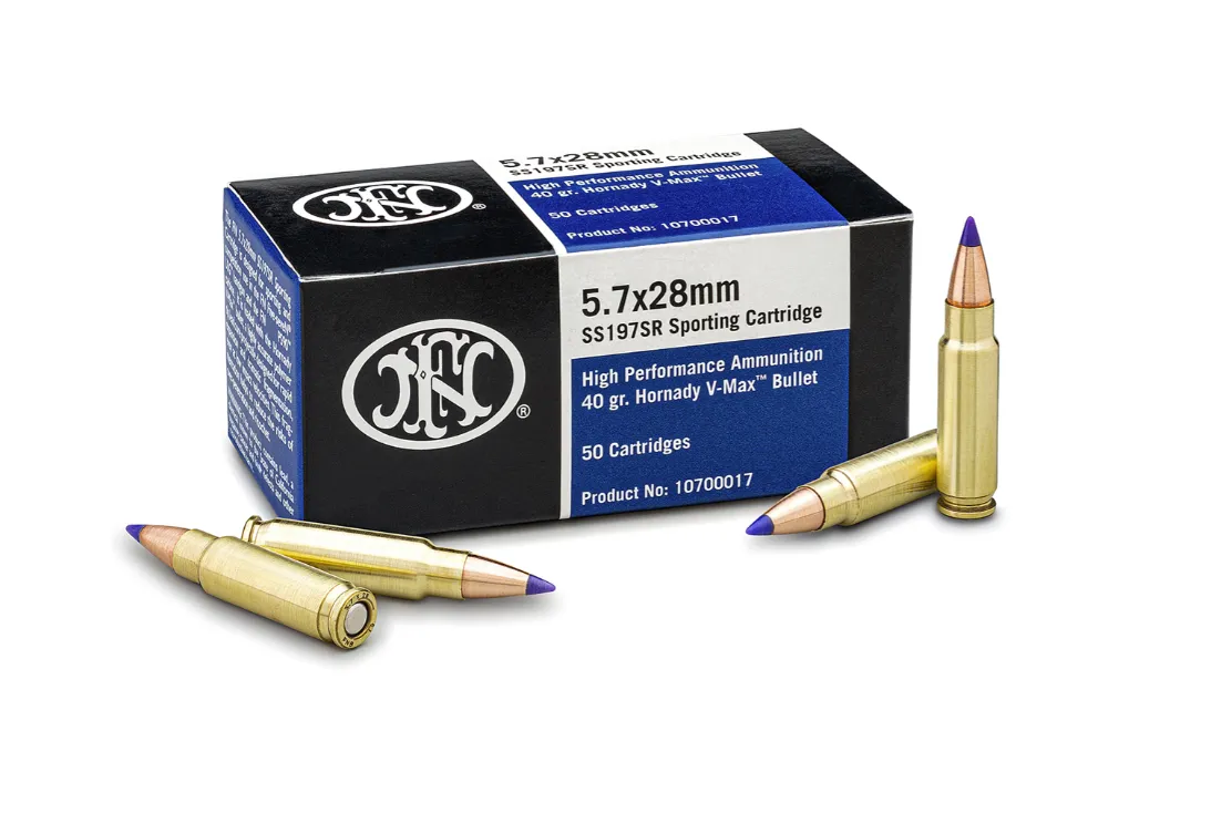 High Performance Hornady V-Max 40 gr 5.7mm x 28mm Handgun Ammo - 50 Round Box