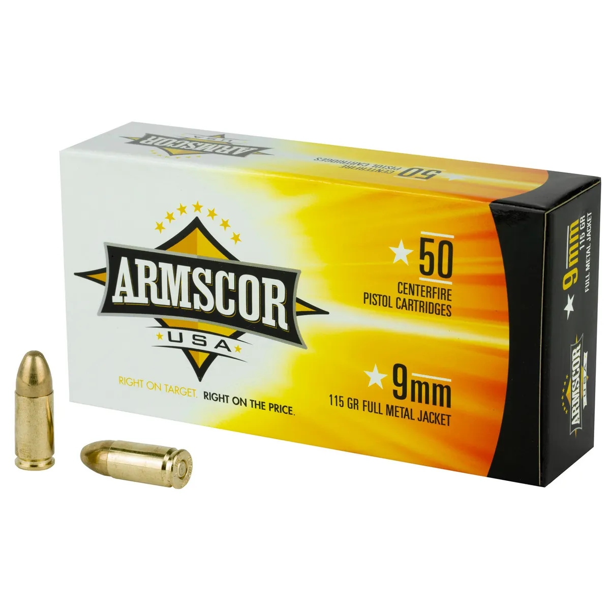 Full Metal Jacket 115 gr 9mm Luger Handgun Ammo - 50 Round Box