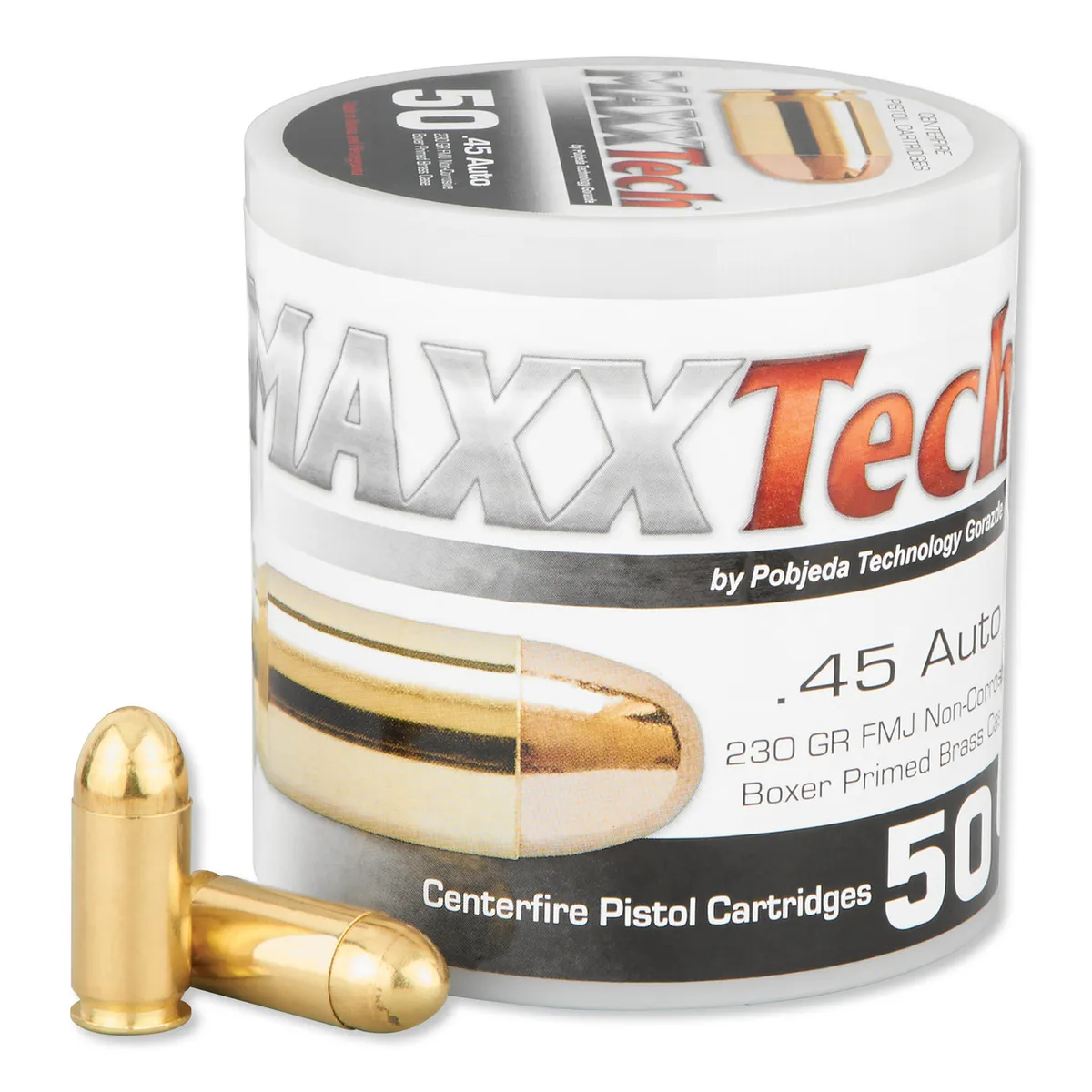 Brass Pistol Full Metal Jacket 230 gr 45 ACP Handgun Ammo - 50 Round Box